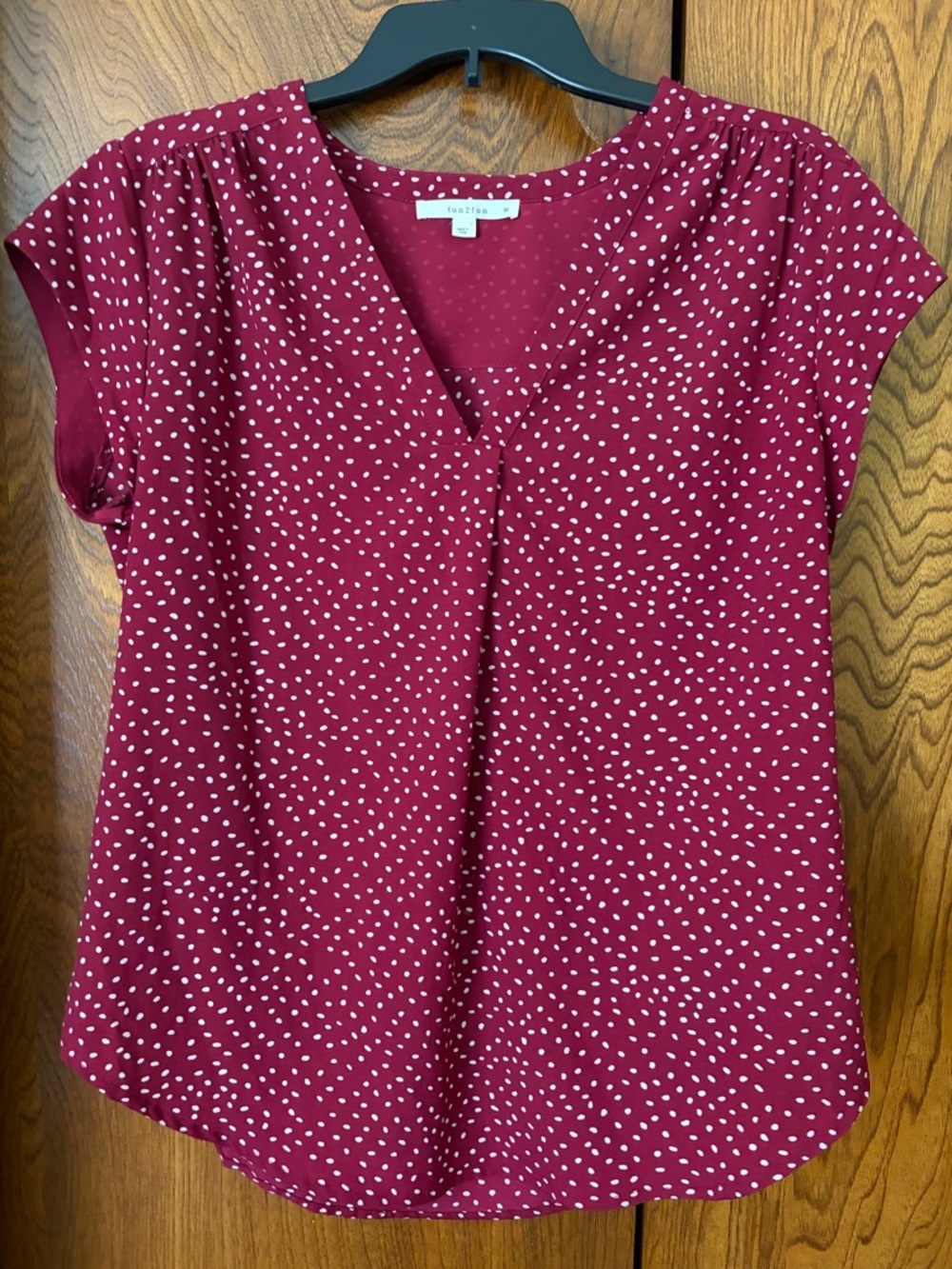 fun 2 fun Burgundy Polka Dot V-Neck Blouse